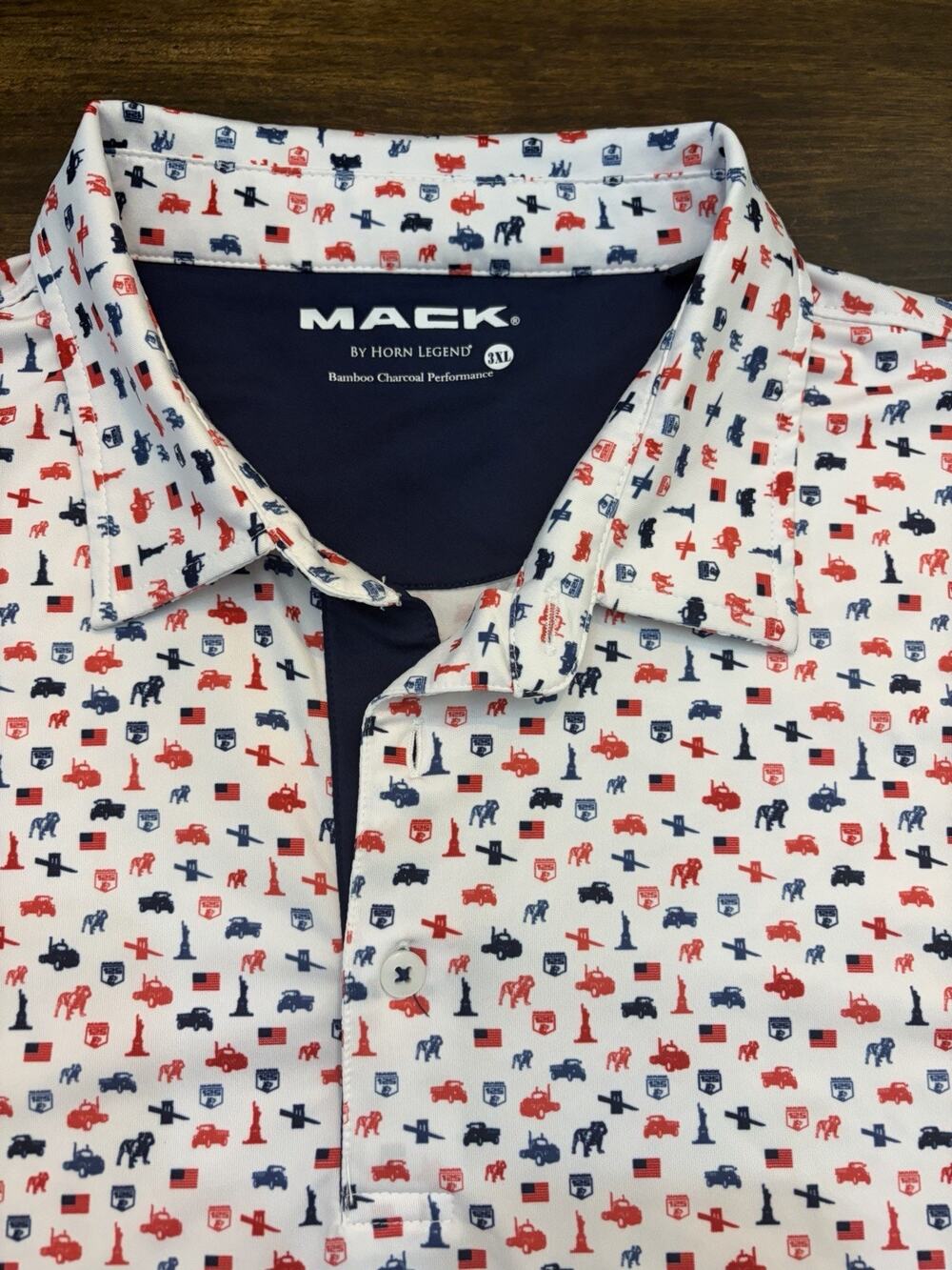 New Mack Horn Legend Polo Shirt White Golf Bamboo Pit Bull Trucks Size 3XL